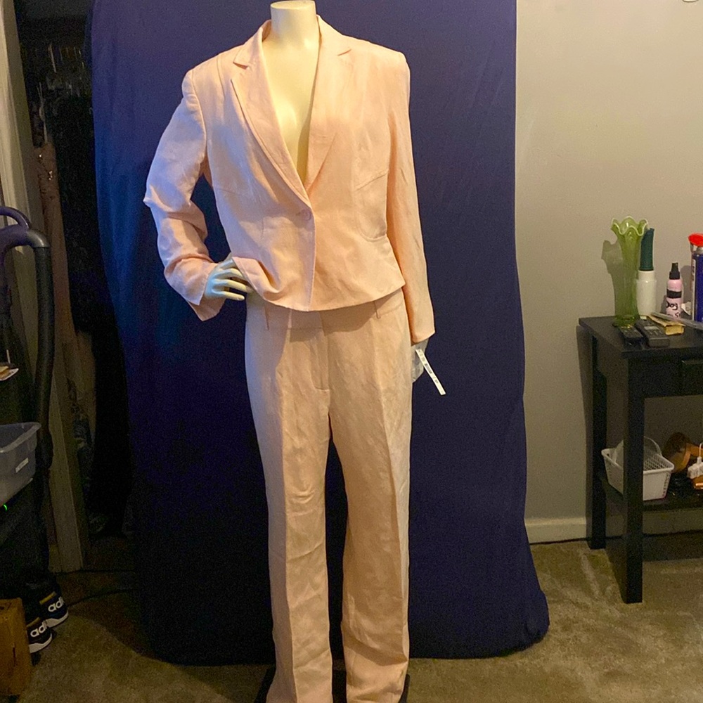 2 Piece Suit, Pink, Silk and Linen, Size 12, Brand New